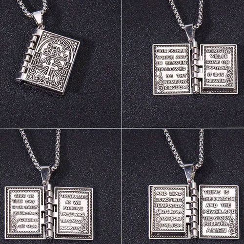 Vintage Religious Holy Bible Book Openable Pendant Necklace for Office WomenMen Gold Plated Zinc Alloy Factory Price Link