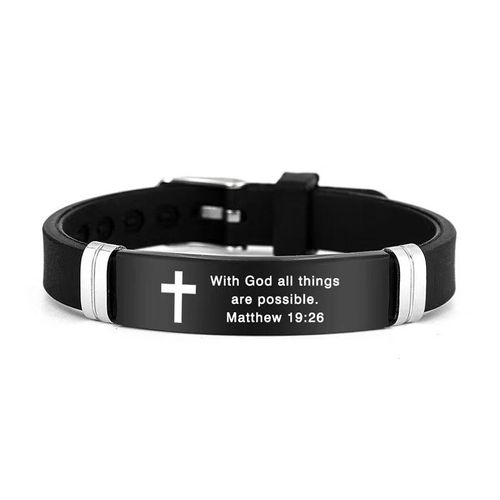 New Design Bible Verse Bracelets Men Silicone Bracelet Bible Prayer Quotes Christian Prayer Cross Engraved Statement Bracelet