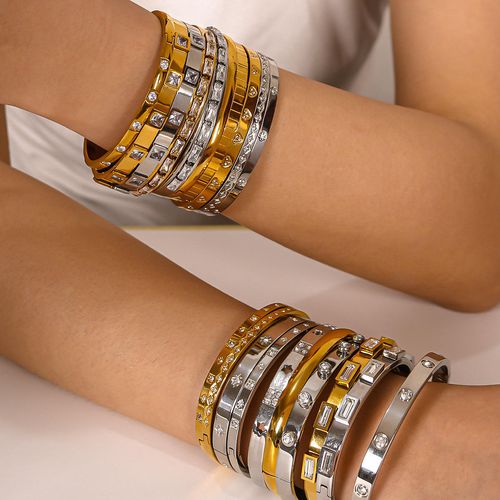 Exquisite Stainless Steel Fashion Jewelry Bracelets 18K Gold Plated Open Cubic Zircon Nail Bangle Couple Bracelet for Women Men