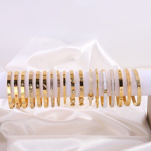 Exquisite Stainless Steel Fashion Jewelry Bracelets 18K Gold Plated Open Cubic Zircon Nail Bangle Couple Bracelet for Women Men