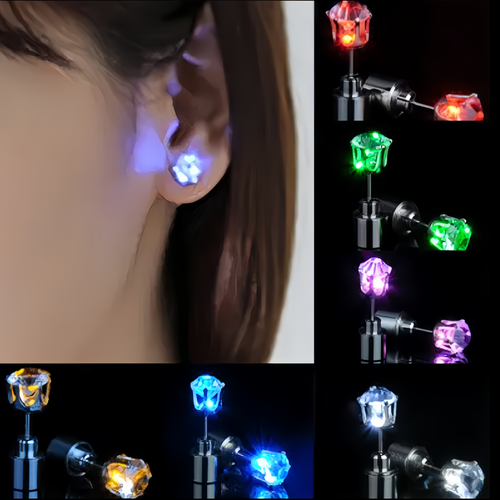 LED Earring Light up Crown Glowing Crystal Stainless Ear Light up Jewelry Earrings