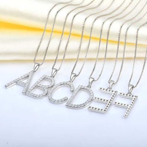 D Letter Necklace with Rhinestones - Zodiac Letter Jewelry