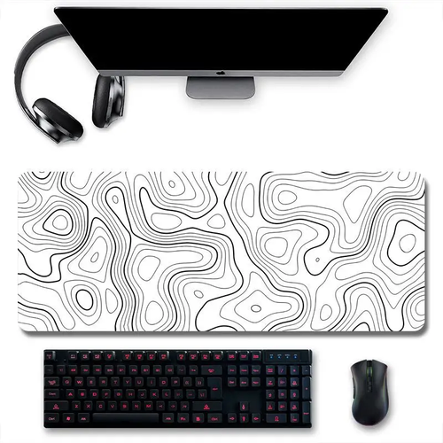 Customized Comfortable 300*800*2mm Rectangular Mousepad with Sublimation Printing Line Pattern and Stitched Edge Ready Stock