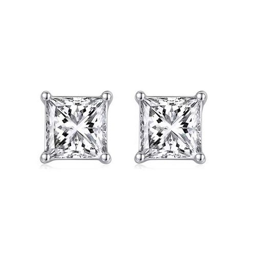 Princess Cut Design 5mm Stud Women 925 Silver Fashion Jewelry VVS Moissanite Earrings