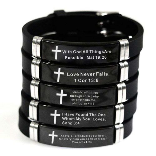 New Design Bible Verse Bracelets Men Silicone Bracelet Bible Prayer Quotes Christian Prayer Cross Engraved Statement Bracelet