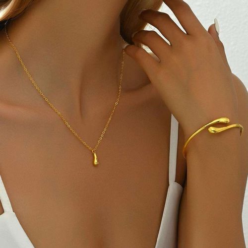 VKME New Fashion Women Jewelry Set Gold Water Drop Necklace Earrings Twisted Rings Bangle Bracelet Silver Jewelry Sets
