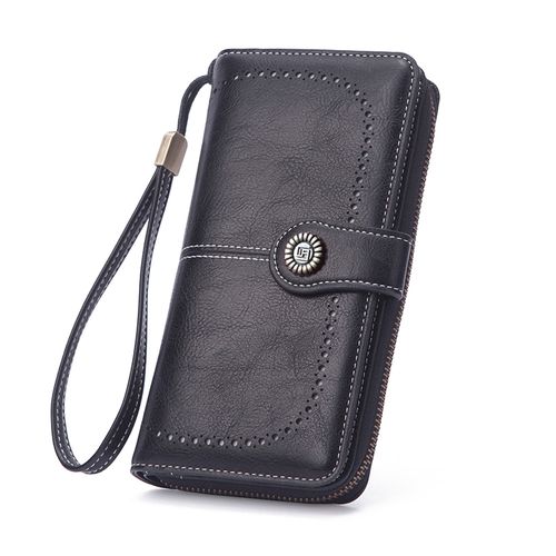 RFID Blocking Oil Wax Leather Handbag, Double Fold Multi Functional Credit Card Holder, Retro Large Capacity Long Women's Wallet