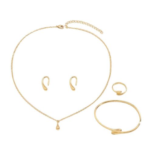 VKME New Fashion Women Jewelry Set Gold Water Drop Necklace Earrings Twisted Rings Bangle Bracelet Silver Jewelry Sets