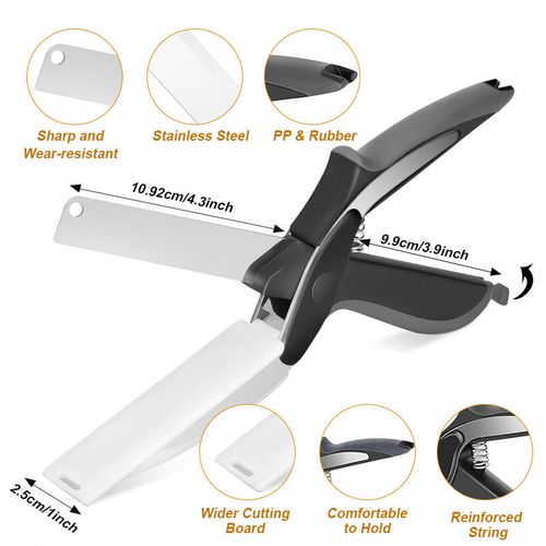 Multifunction 2 in 1 Smart Knife and Cutting Board Chopper Vegetable Stainless Steel Cutting Board Scissors