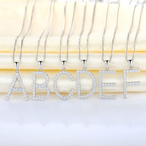 D Letter Necklace with Rhinestones - Zodiac Letter Jewelry
