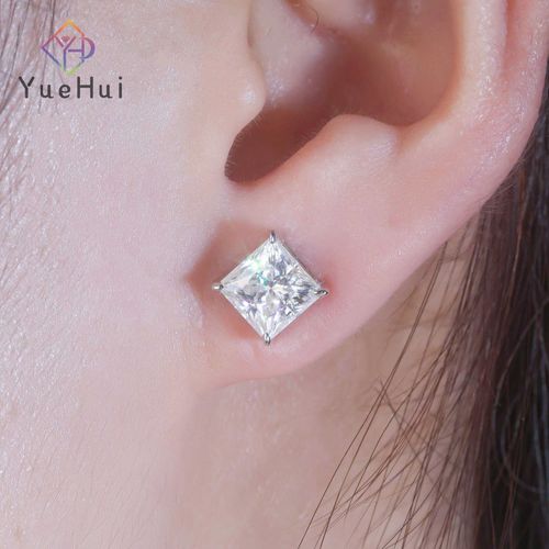 Princess Cut Design 5mm Stud Women 925 Silver Fashion Jewelry VVS Moissanite Earrings