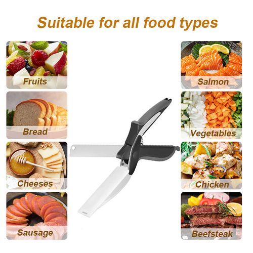 Multifunction 2 in 1 Smart Knife and Cutting Board Chopper Vegetable Stainless Steel Cutting Board Scissors
