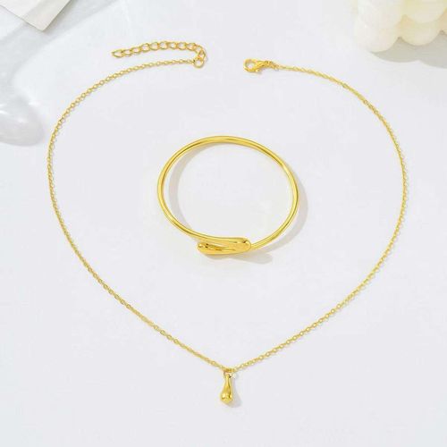 VKME New Fashion Women Jewelry Set Gold Water Drop Necklace Earrings Twisted Rings Bangle Bracelet Silver Jewelry Sets