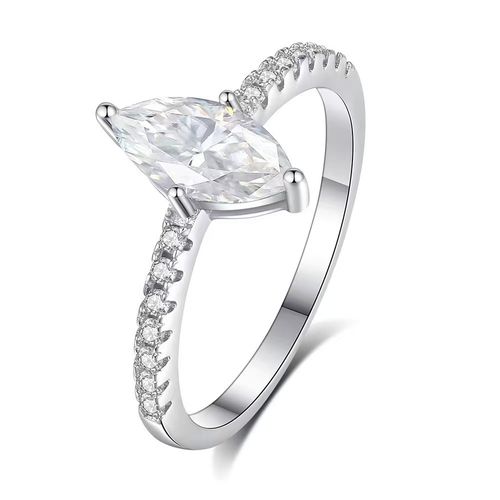 Best Design Gold Plated Marquise Cut Moissanite Ring VVS 1 2 Carat Halo Diamond D Color S925 Sterling Silver For Women Wedding