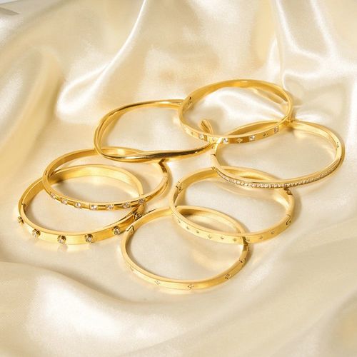 Exquisite Stainless Steel Fashion Jewelry Bracelets 18K Gold Plated Open Cubic Zircon Nail Bangle Couple Bracelet for Women Men