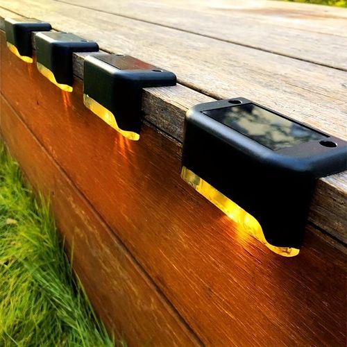 Outdoor Mini Patio Garden Pathway Fences Led Solar Deck Lights Waterproof Warm White Solar Stairs Step Lights