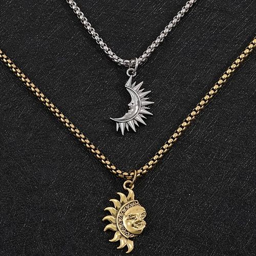 Couple Necklace Sun and Moon Splicing Pendant New Senior Sense Men and Women All Match Personality Necklace