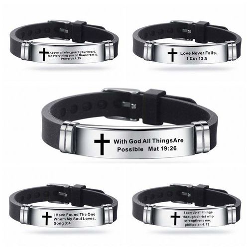 New Design Bible Verse Bracelets Men Silicone Bracelet Bible Prayer Quotes Christian Prayer Cross Engraved Statement Bracelet