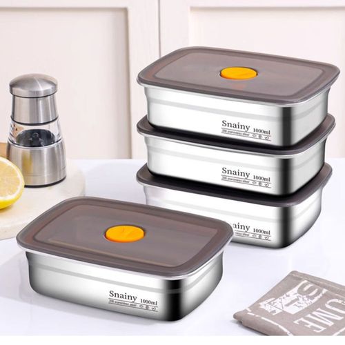 316 Food Grade Stainless Steel Single Compartment Tiffin Preserved Lunch Fruit Meal Storage with Sealed Lid for Refrigerator Use