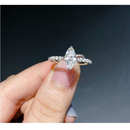Best Design Gold Plated Marquise Cut Moissanite Ring VVS 1 2 Carat Halo Diamond D Color S925 Sterling Silver For Women Wedding