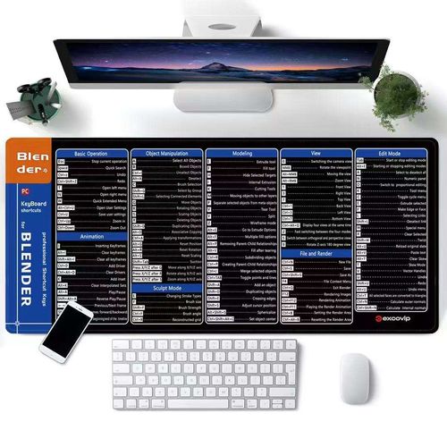 Newest Blender Excel Gaming Desk Mat Keyboard Shortcut Mouse Pad  Extended Rubber Non-Slip Rubber Custom Desktop Mouse Pad