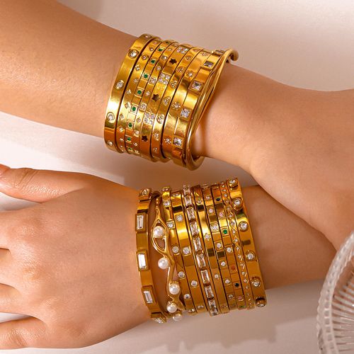Exquisite Stainless Steel Fashion Jewelry Bracelets 18K Gold Plated Open Cubic Zircon Nail Bangle Couple Bracelet for Women Men