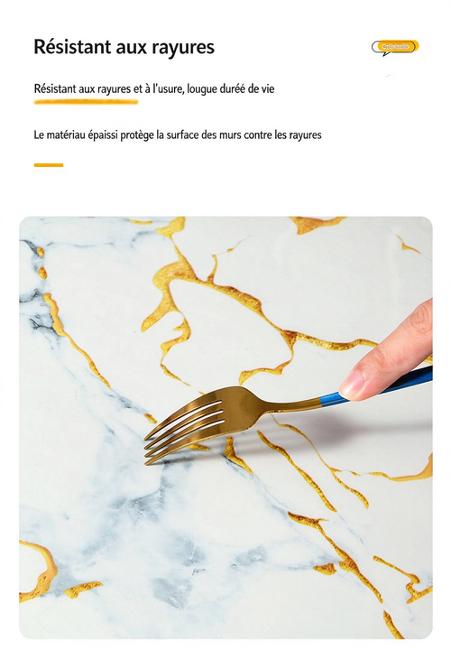 300 cm x 40 cm Papier peint effet marbre lisse avec veinures dorées – Autocollant et repositionnable