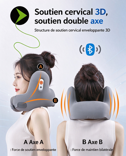 Offre du Black Friday – Coussin cervical en forme de U avec Bluetooth intégré et mousse à mémoire de forme, doté d'une fonction de réduction du bruit (article très prisé)