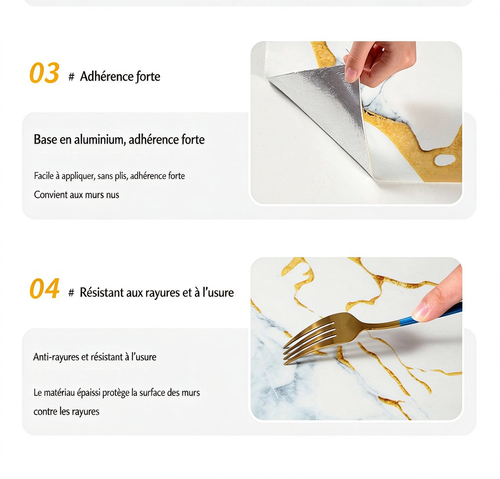 300 cm x 40 cm Papier peint effet marbre lisse avec veinures dorées – Autocollant et repositionnable