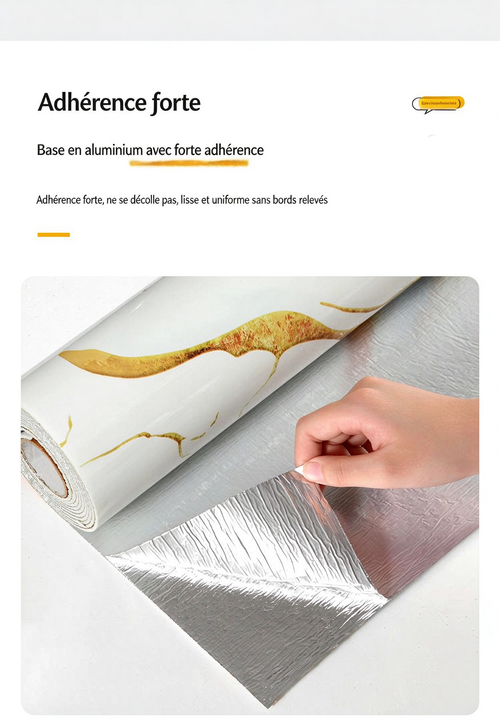 300 cm x 40 cm Papier peint effet marbre lisse avec veinures dorées – Autocollant et repositionnable