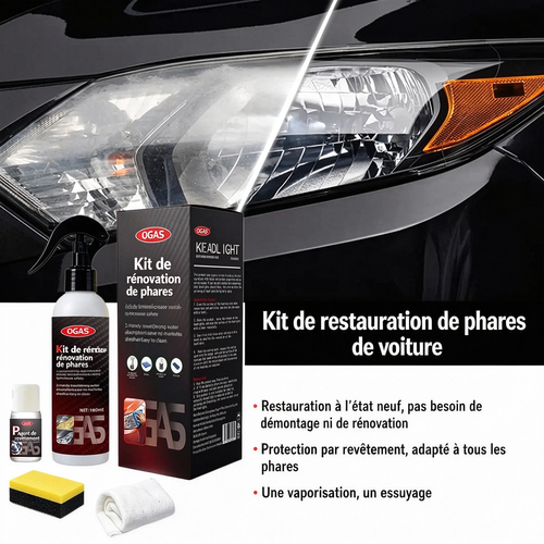 Kit de restauration et de polissage pour phares de voiture – Pâte de nettoyage et de réparation pour éliminer les rayures sur les phares (60 ml)