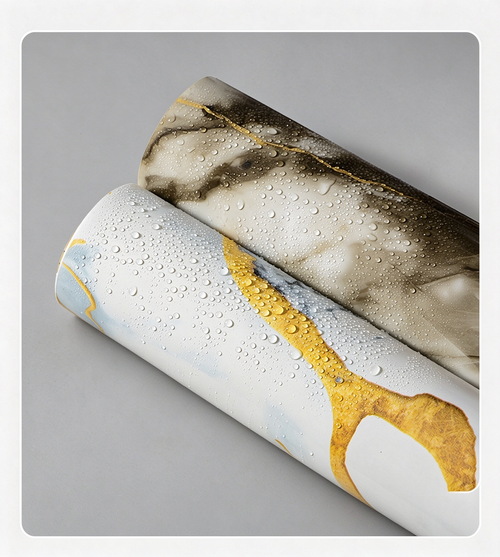 300 cm x 40 cm Papier peint effet marbre lisse avec veinures dorées – Autocollant et repositionnable