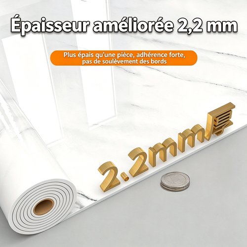 300 cm x 40 cm Papier peint effet marbre lisse avec veinures dorées – Autocollant et repositionnable