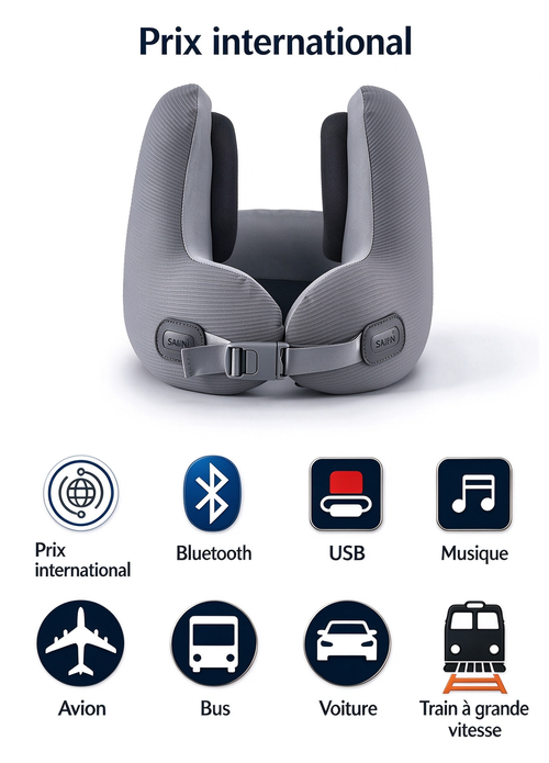 Offre du Black Friday – Coussin cervical en forme de U avec Bluetooth intégré et mousse à mémoire de forme, doté d'une fonction de réduction du bruit (article très prisé)