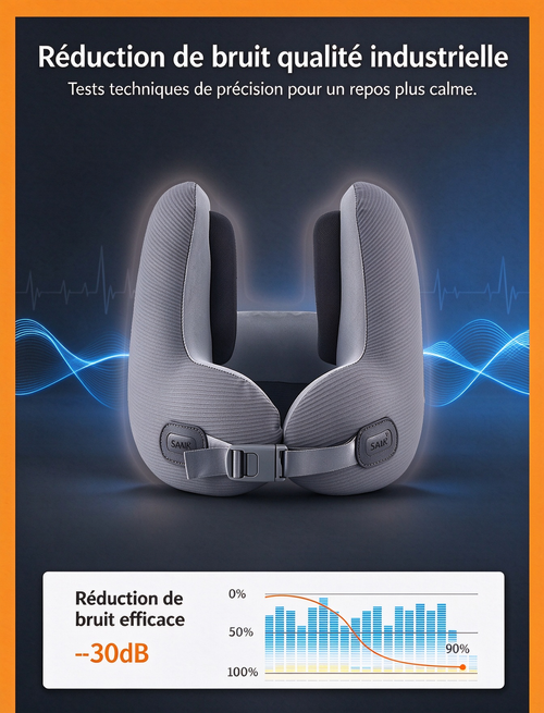 Offre du Black Friday – Coussin cervical en forme de U avec Bluetooth intégré et mousse à mémoire de forme, doté d'une fonction de réduction du bruit (article très prisé)