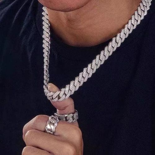Chilled Spring Womens Jewelry Necklace Bracelet Set Hip Hop Diamond Shaped Cuban Link Set Mens Prongs Miami Jewelry