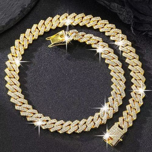 Chilled Spring Womens Jewelry Necklace Bracelet Set Hip Hop Diamond Shaped Cuban Link Set Mens Prongs Miami Jewelry