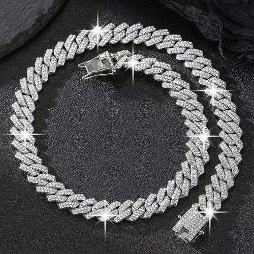 Chilled Spring Womens Jewelry Necklace Bracelet Set Hip Hop Diamond Shaped Cuban Link Set Mens Prongs Miami Jewelry