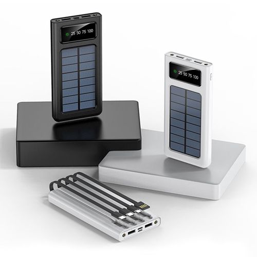 Large Capacity Solar Power Bank With Flashlight Cable Outdoor Fast Charger External Battery 4 Cables USB Mobile Phone Power Bank