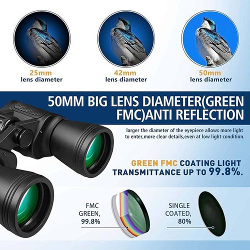 High Power 20x50 Compact Waterproof Binoculars with Night Vision for Bird Watching Hunting Travel & Games Low Light Suitable