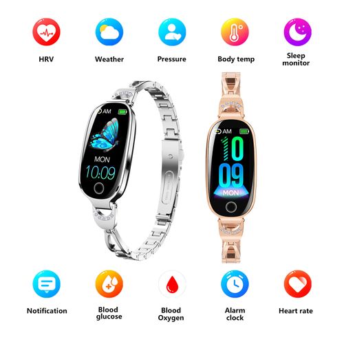 Girl Heart Rate Women Smart Wristband Bracelet Waterproof F81 Smart Watch Metal Strap Blood Oxygen Pressure Breathing Training