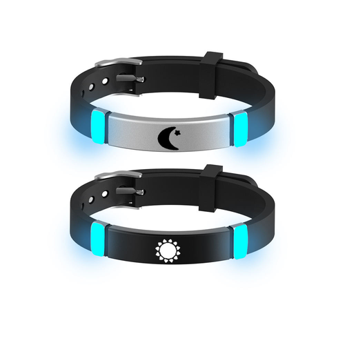 Anniversary Valentine's Day Gift Stainless Steel Luminous Silicone Sun and Moon Couple Bracelets Fashion Chain & Link Style