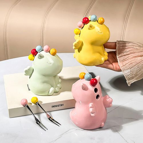 Nordic Style Unicorn Fruit Fork Storage Dinnerware Jar