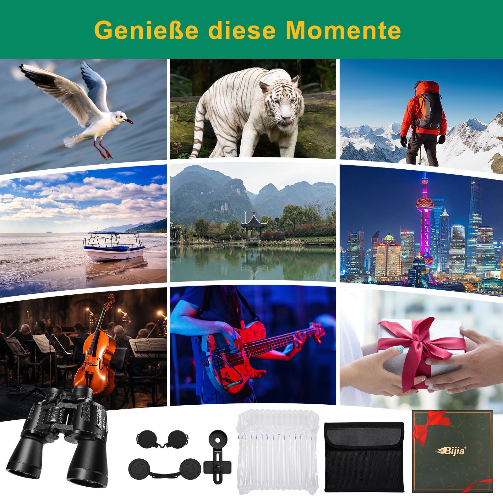 BIJIA Hot Sales 20x50 Binoculars High Powered HD LLL Night Vision Hunting Binoculars for Adults Sports Travel Concert