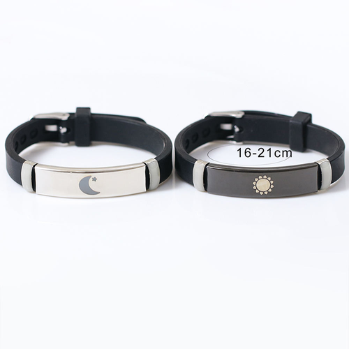 Anniversary Valentine's Day Gift Stainless Steel Luminous Silicone Sun and Moon Couple Bracelets Fashion Chain & Link Style