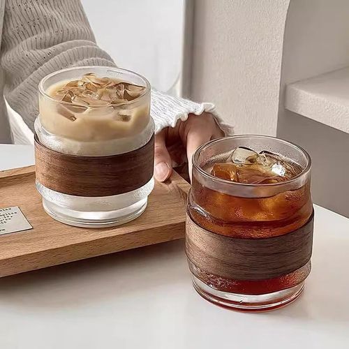 Lelyi Creative Design Ice American Mountain Viewing Cup Exquisite and Niche Anti Scalding Bamboo Cover Glass Coffee Cup