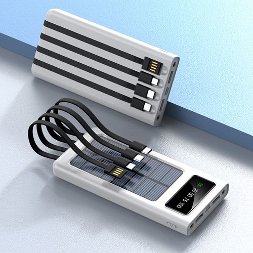 Large Capacity Solar Power Bank With Flashlight Cable Outdoor Fast Charger External Battery 4 Cables USB Mobile Phone Power Bank