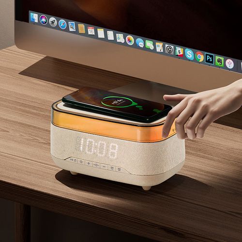2025 New Multifunction Smart Blue Tooth Speaker with Wireless Charger and Alarm Clock