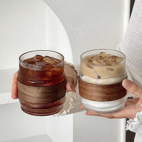 Lelyi Creative Design Ice American Mountain Viewing Cup Exquisite and Niche Anti Scalding Bamboo Cover Glass Coffee Cup