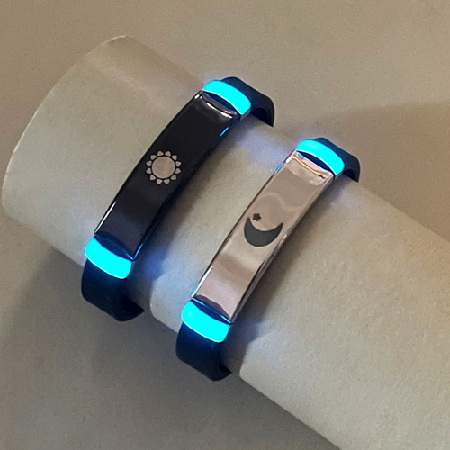 Anniversary Valentine's Day Gift Stainless Steel Luminous Silicone Sun and Moon Couple Bracelets Fashion Chain & Link Style
